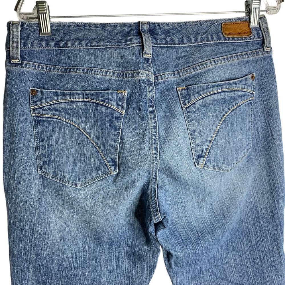 Eddie Bauer Straight Leg Denim Jeans 12 Med Wash 5 Pocket Mid Rise Button Zip - Picture 4 of 5